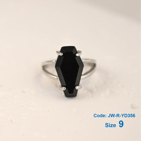 925 Sterling Silver Black Coffin Ring Gothic Gemstone Ring Halloween Jewellery Size 9