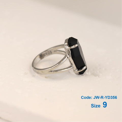 925 Sterling Silver Black Coffin Ring Gothic Gemstone Ring Halloween Jewellery Size 9