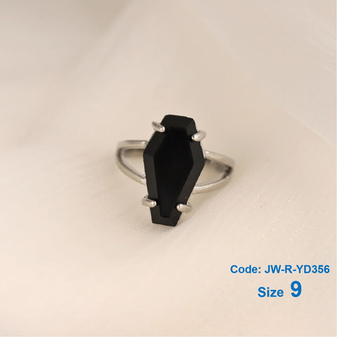 925 Sterling Silver Black Coffin Ring Gothic Gemstone Ring Halloween Jewellery Size 9