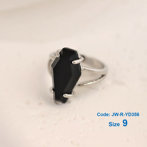 925 Sterling Silver Black Coffin Ring Gothic Gemstone Ring Halloween Jewellery Size 9