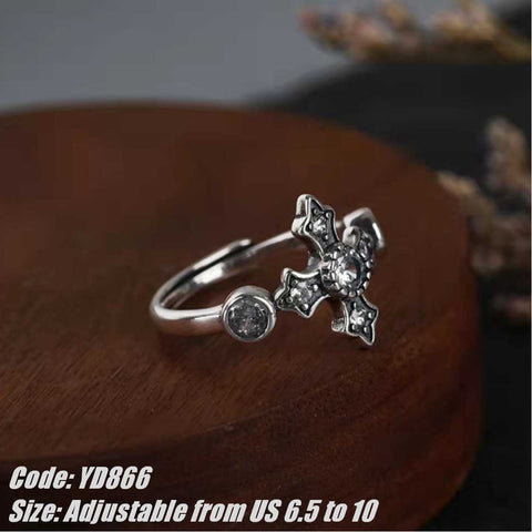 CZ Diamond 925 Sterling Silver Vintage Cross Ring Women Jewellery
