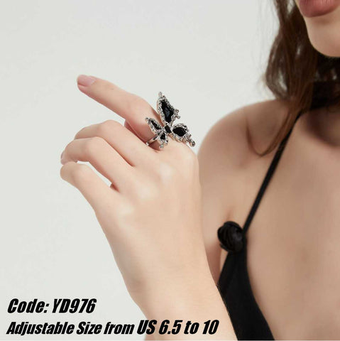 Women's Ring Gothic Black Butterfly Ring Cyberpunk Dark Jewellery