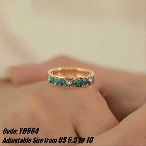 Women's Ring Vintage Green Enamel Ring Rhinestone Carved Ring Jewellery