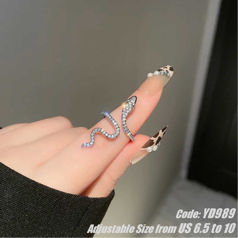 CZ Diamond Punk Winding Snake Ring Niche Design Open Ring Jewellery