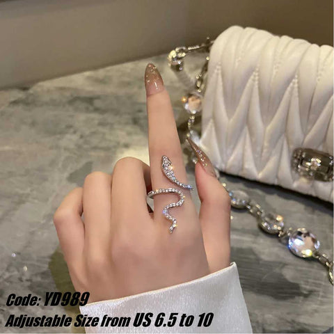CZ Diamond Punk Winding Snake Ring Niche Design Open Ring Jewellery