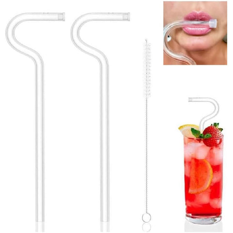 2Pcs Reusable Anti-Wrinkle Straws with Cleaning Brush Juice Cocktail Bar