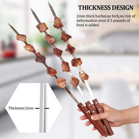 6Pcs BBQ Skewers Kebab Sticks Barbecue Grill 60cm Stainless Steel Wooden Handle