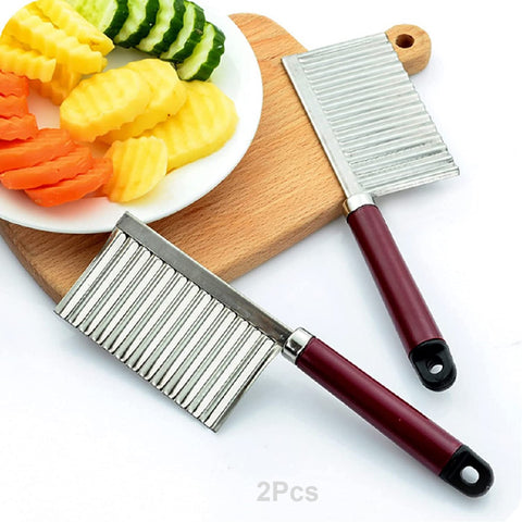 2Pack Kitchen Knives Stainless Steel Wave Cutter Tools French Fry Slicer