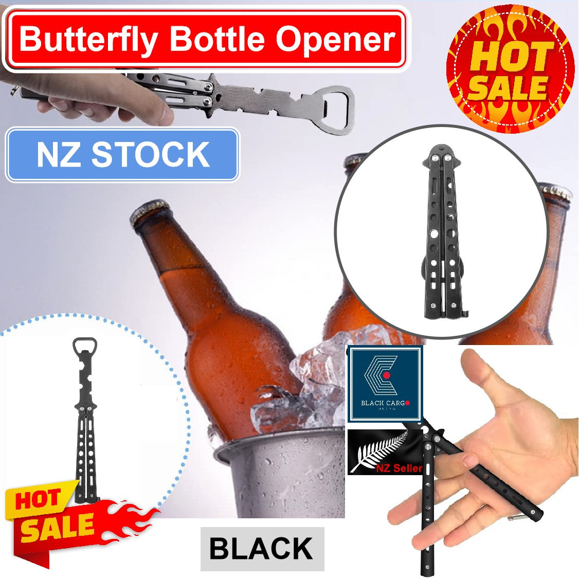 Butterfly Knife Bottle Opener - Black - Referdeal