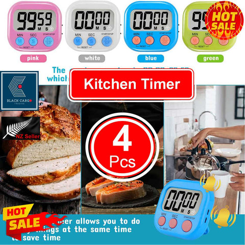 4Pack Digital Kitchen Timers Large LED Display Magnetic Timer