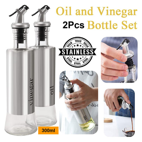 2Pack Kitchen Stainless Steel Olive Oil and Vinegar Dispenser Bottle Set