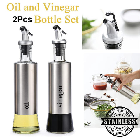 2Pack Kitchen Stainless Steel Olive Oil and Vinegar Dispenser Bottle Set