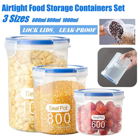 3Pcs Food Storage Containers Set Leak-Proof with Airtight Lids