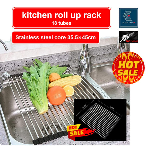 Kitchen 45cm Stainless Steel Roll Up Over Sink Dish Drying Rack for Utensils