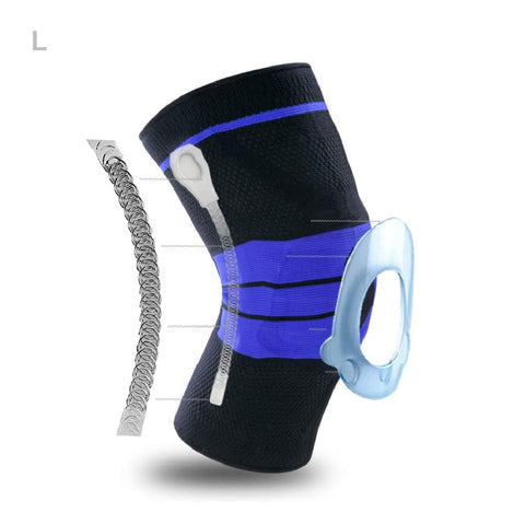 Silicone Gel Knee Brace Compression Sleeve with Side Spring Support-L