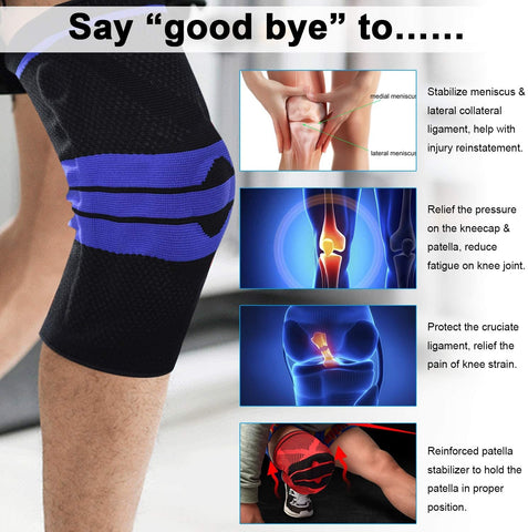 Silicone Gel Knee Brace Compression Sleeve with Side Spring Support-2XL