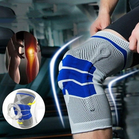 Silicone Gel Knee Brace Compression Sleeve with Side Spring Support-M