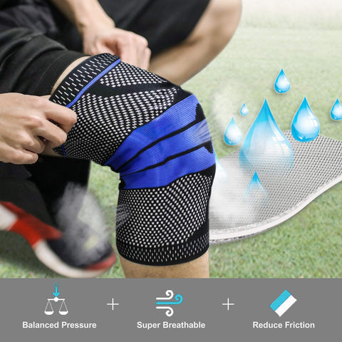 Silicone Gel Knee Brace Compression Sleeve with Side Spring Support-M