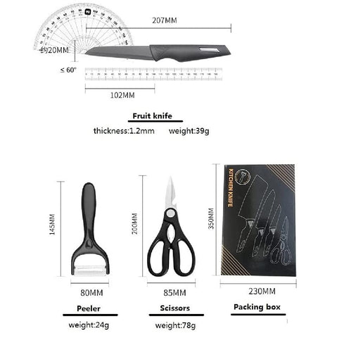 Professional Ultra Sharp Black Stainless Steel 5Pcs kitchen knives set