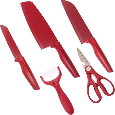 Professional Ultra Sharp Red Stainless Steel 5Pcs kitchen knives set