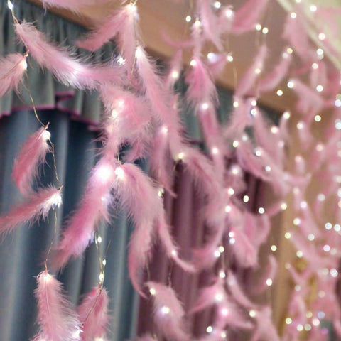 Fluffy Feather Fairy LED String Lights -Pink Feather