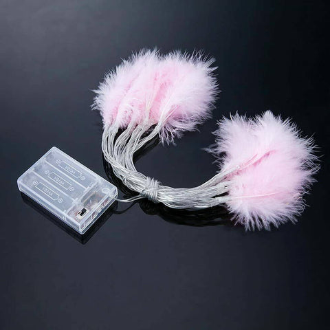 Fluffy Feather Fairy LED String Lights -Pink Feather