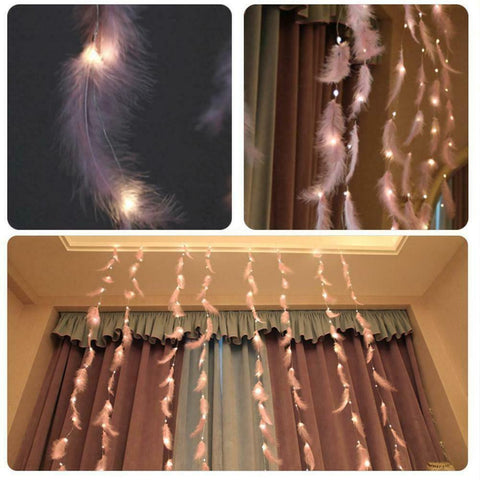 Fluffy Feather Fairy LED String Lights -Pink Feather