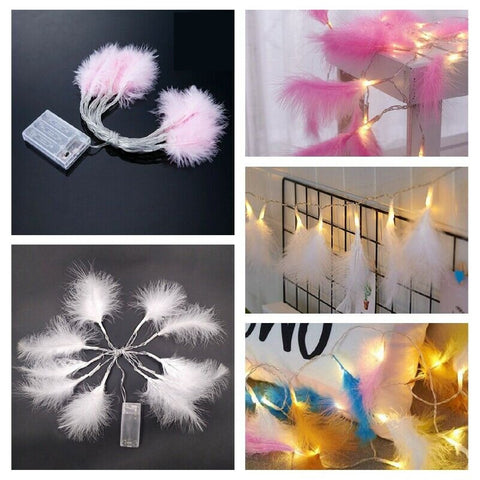 Fluffy Feather Fairy LED String Lights -Pink Feather