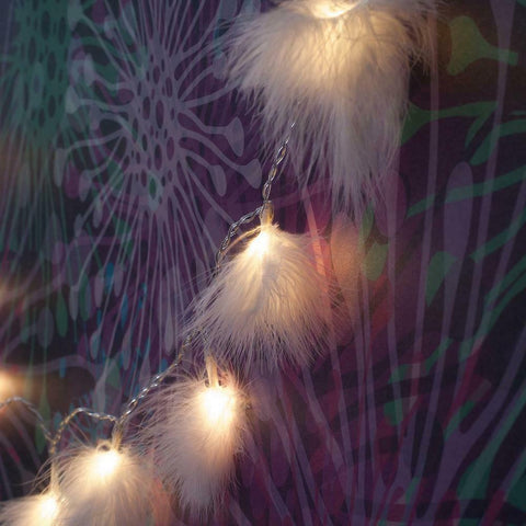 Fluffy Feather Fairy LED String Lights -Pink Feather