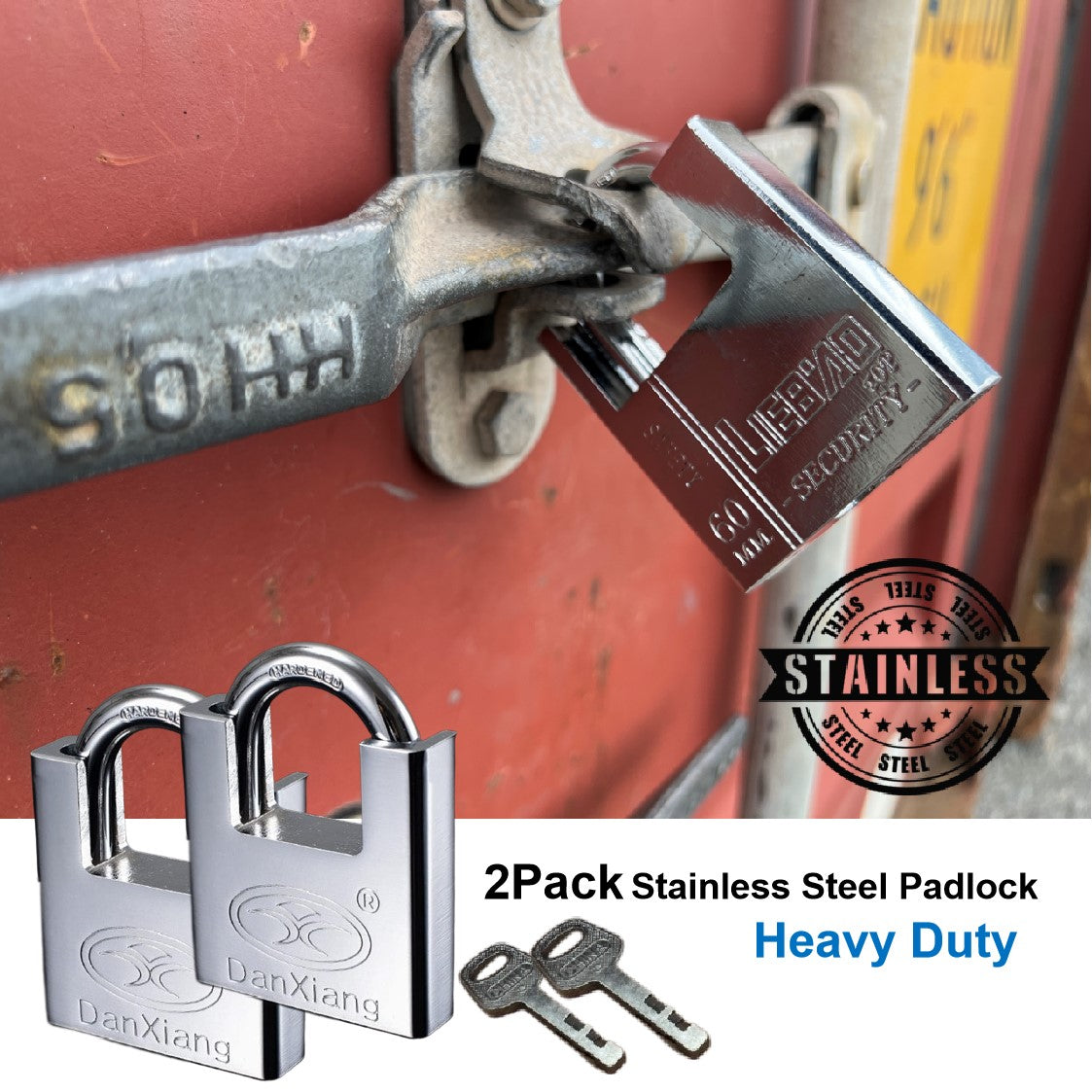 Heavy Duty 2Packs 60mm Padlocks Stainless Steel Shipping Container ...