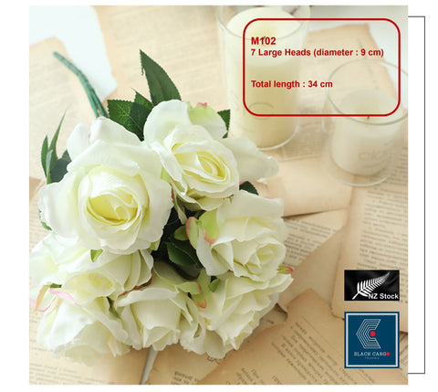 Large 7Heads White Rose Peony Flowers 34cm Artificial Silk Flowers M102