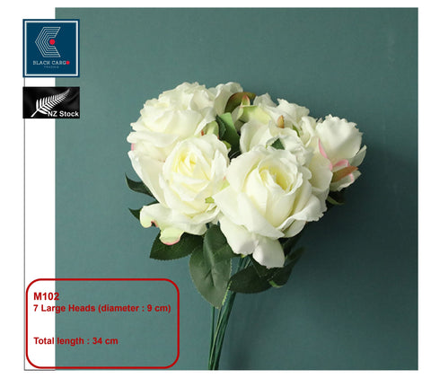 Large 7Heads White Rose Peony Flowers 34cm Artificial Silk Flowers M102