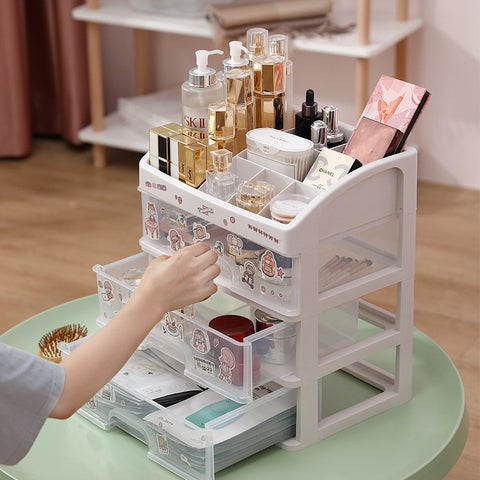 4-Tier Makeup Organizer Storage Box Multifunctional Desktop Organizer 3 Drawers