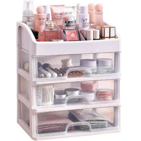 4-Tier Makeup Organizer Storage Box Multifunctional Desktop Organizer 3 Drawers