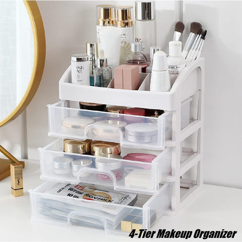 4-Tier Makeup Organizer Storage Box Multifunctional Desktop Organizer 3 Drawers