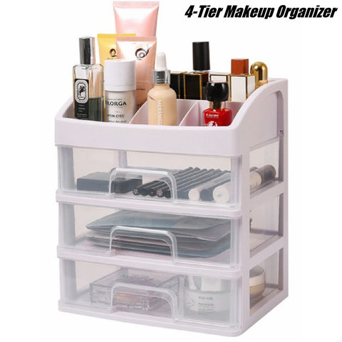 4-Tier Makeup Organizer Storage Box Multifunctional Desktop Organizer 3 Drawers