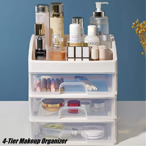 4-Tier Makeup Organizer Storage Box Multifunctional Desktop Organizer 3 Drawers