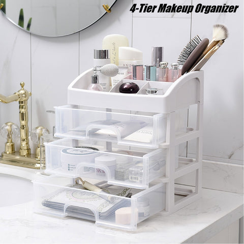 4-Tier Makeup Organizer Storage Box Multifunctional Desktop Organizer 3 Drawers