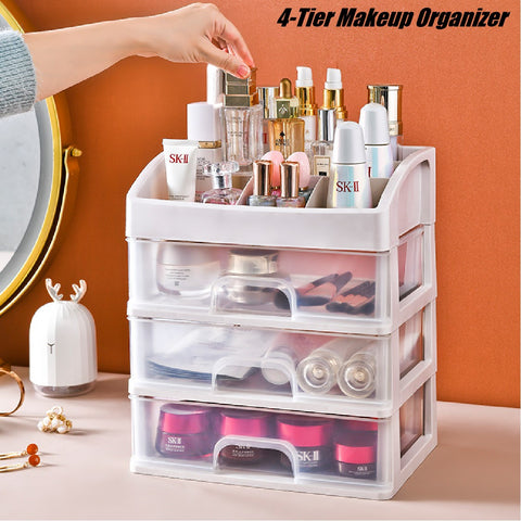 4-Tier Makeup Organizer Storage Box Multifunctional Desktop Organizer 3 Drawers