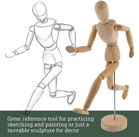 Wood Artist Drawing Manikin Articulated Mannequin with Base and Flexible Body 14 Jointed Doll