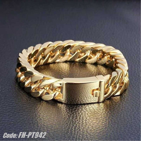 Golden Cuban Chain Bracelet Trendy Simple Hip-hop Punk Style Jewellery