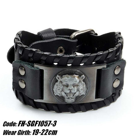 Men's Bracelet Vintage Viking Fierce Tiger Leather Bracelet Jewellery