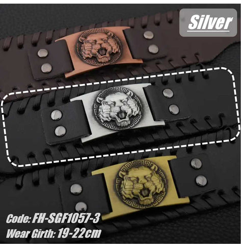 Men's Bracelet Vintage Viking Fierce Tiger Leather Bracelet Jewellery
