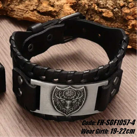 Men's Bracelet Vintage Elk Viking Shield Leather Bracelet Jewellery