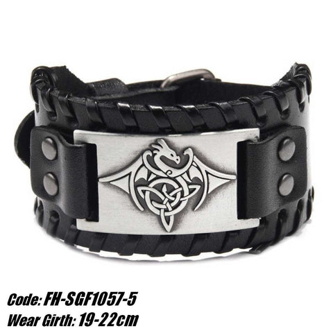 Men's Bracelet Vintage Viking Celtic Dragon Leather Bracelet Jewellery