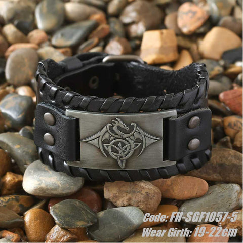 Men's Bracelet Vintage Viking Celtic Dragon Leather Bracelet Jewellery
