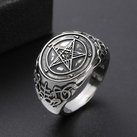 Men's Ring Vintage Occult Pentagram Sigil of Baphomet Ring Jewellery Size 12