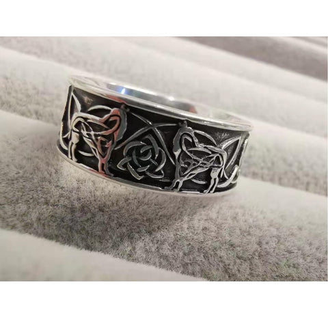 Men's Ring Viking Wolf Totem Nordic Style Stainless Steel Jewellery Size 12