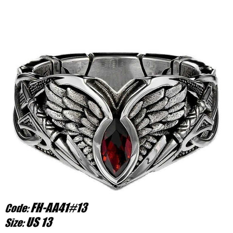 Men's Ring Fallen Angel Wings Demon Eyes Punk Ring Jewellery Size 13