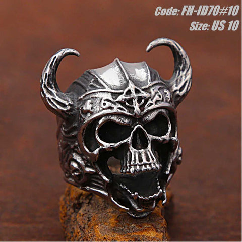 Men's Ring Viking Skull Ring Nordic Warrior Skeleton Jewellery Size 10